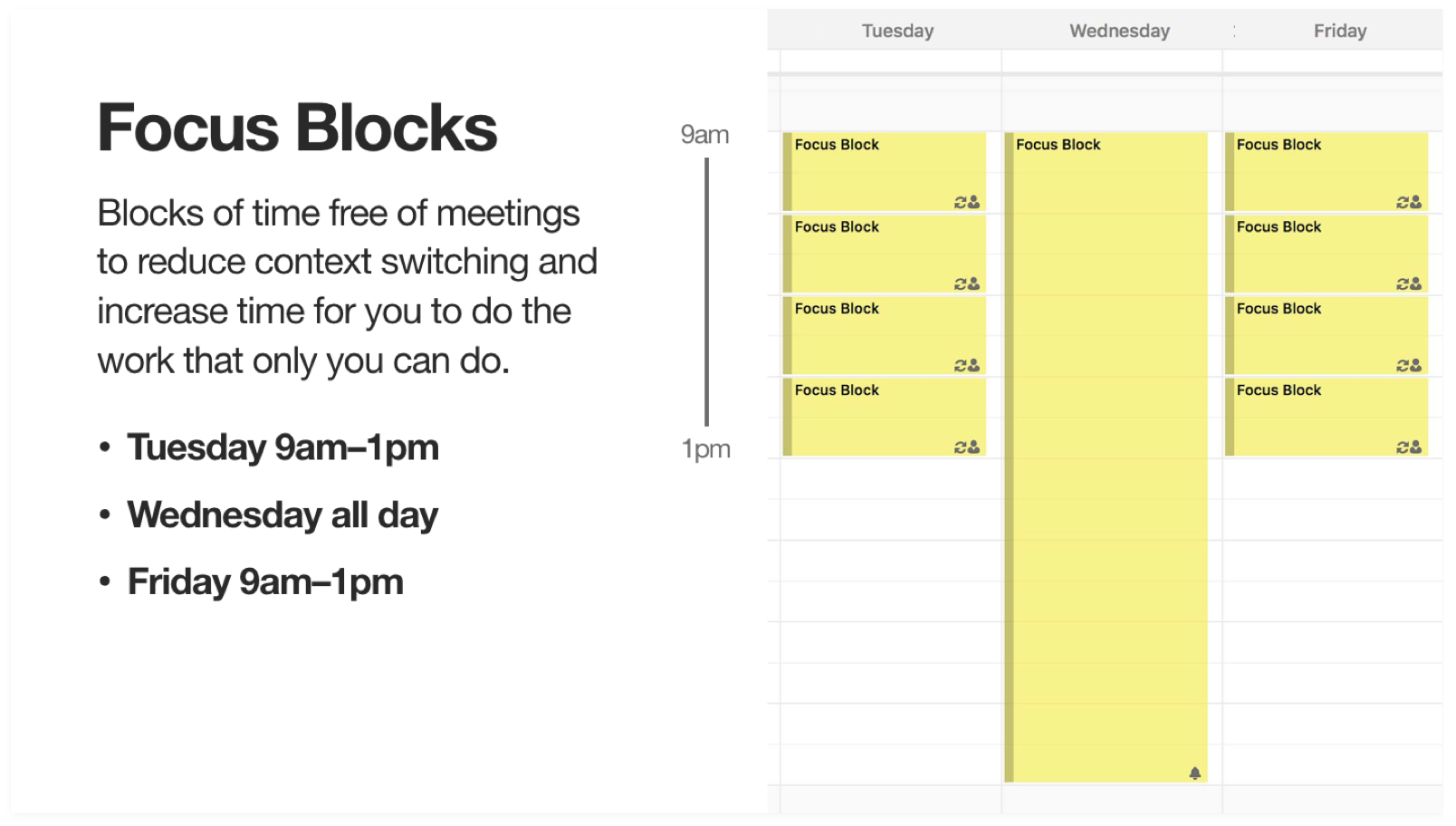 Focus block times shared across cross-functional peers